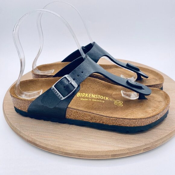Birkenstock Gizeh Sandals Womens 5.5 36 Black Leather Flats Slides - Picture 1 of 11